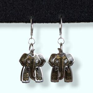 Enamel-Filled Dangling Elephant Earrings